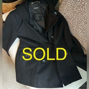 GUESS Women's Classic Hooded Black Peacoat